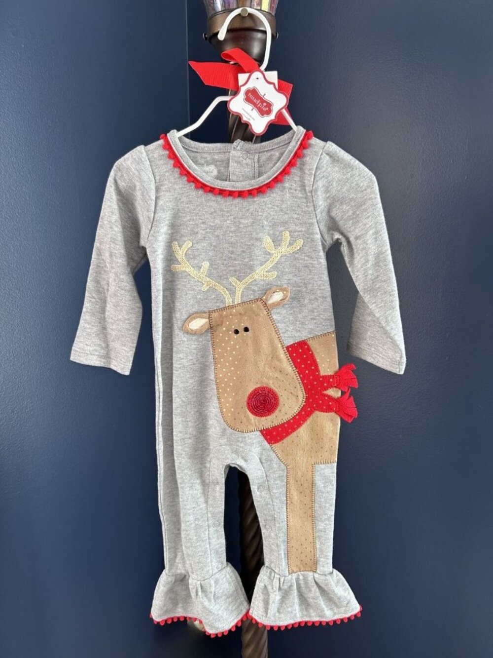 NWT Girls MudPie Christmas Reindeer One Piece, size 6-9mo